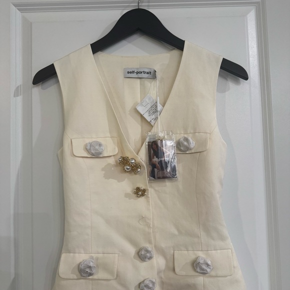 Self Portrait Cream Linen Midi Dress - Picture 5 of 15